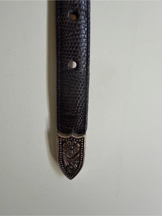 Bringhton 1996 black leather belt silver tone M 35/36 in long western rodeo boho main image 6